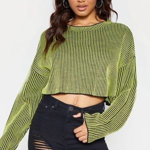 Pretty Little Things Neon Lime Stripe Drop Shoulder Cropped Sweater